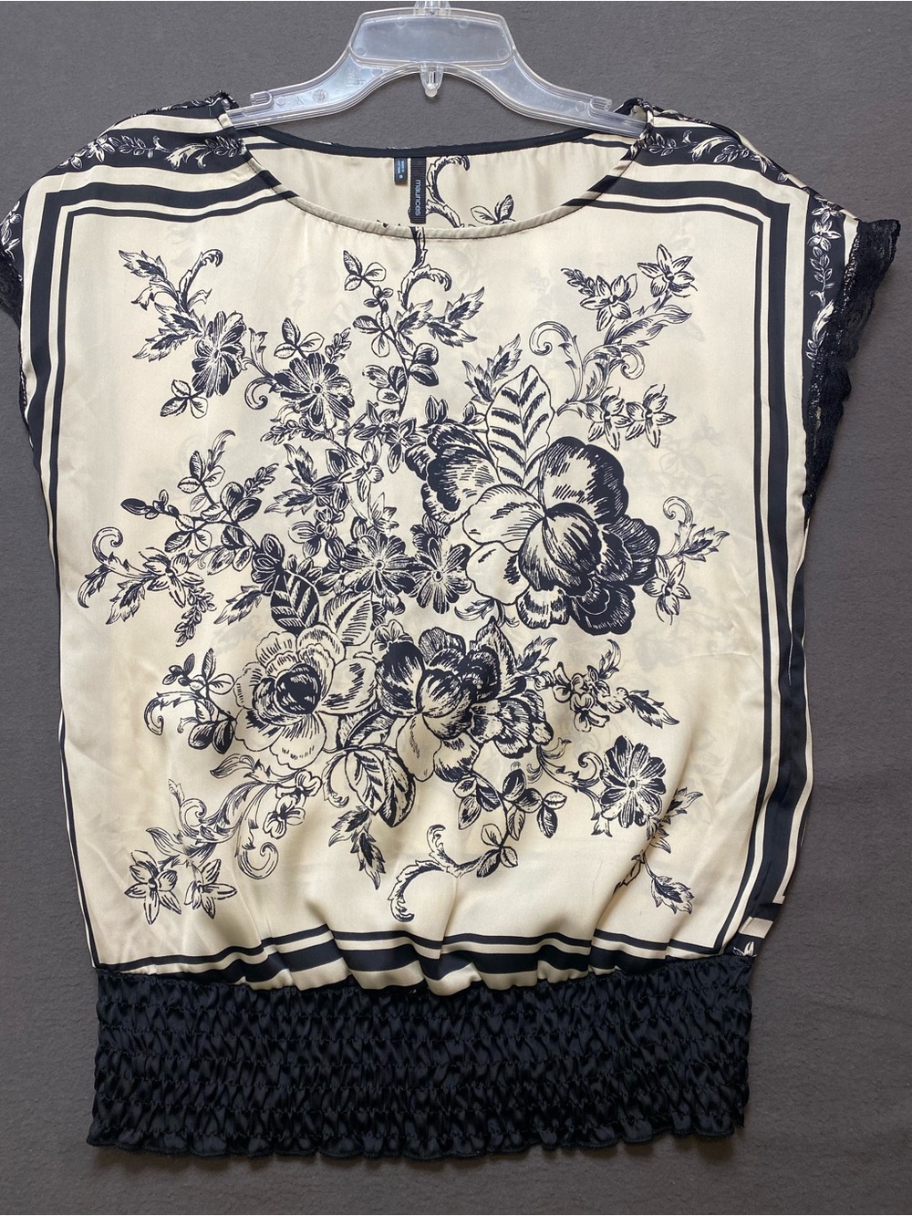Maurices Size Small Cream Blouse with Black Floral Print